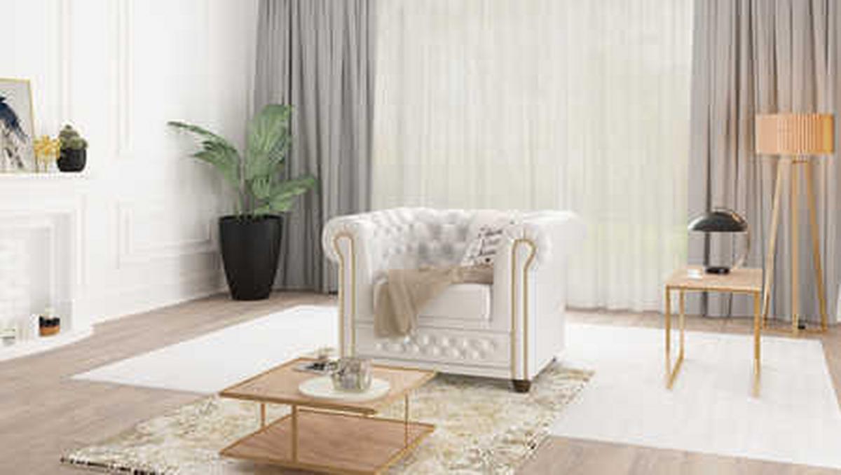 SITZGARNITUR 3+2+1 Chesterfield Morin Weiß Vegan Leder - Weiß/Braun, Buchenholz/Textil (203/72/86cm) - S-Style Möbel