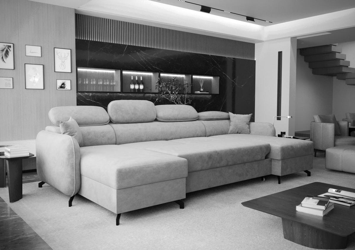 WOHNLANDSCHAFT Ribella 5 Braun 345/180/100 cm mit Schlaffunktion - Schwarz/Bronzefarben, Textil/Metall (345/100/180cm) - AX Living
