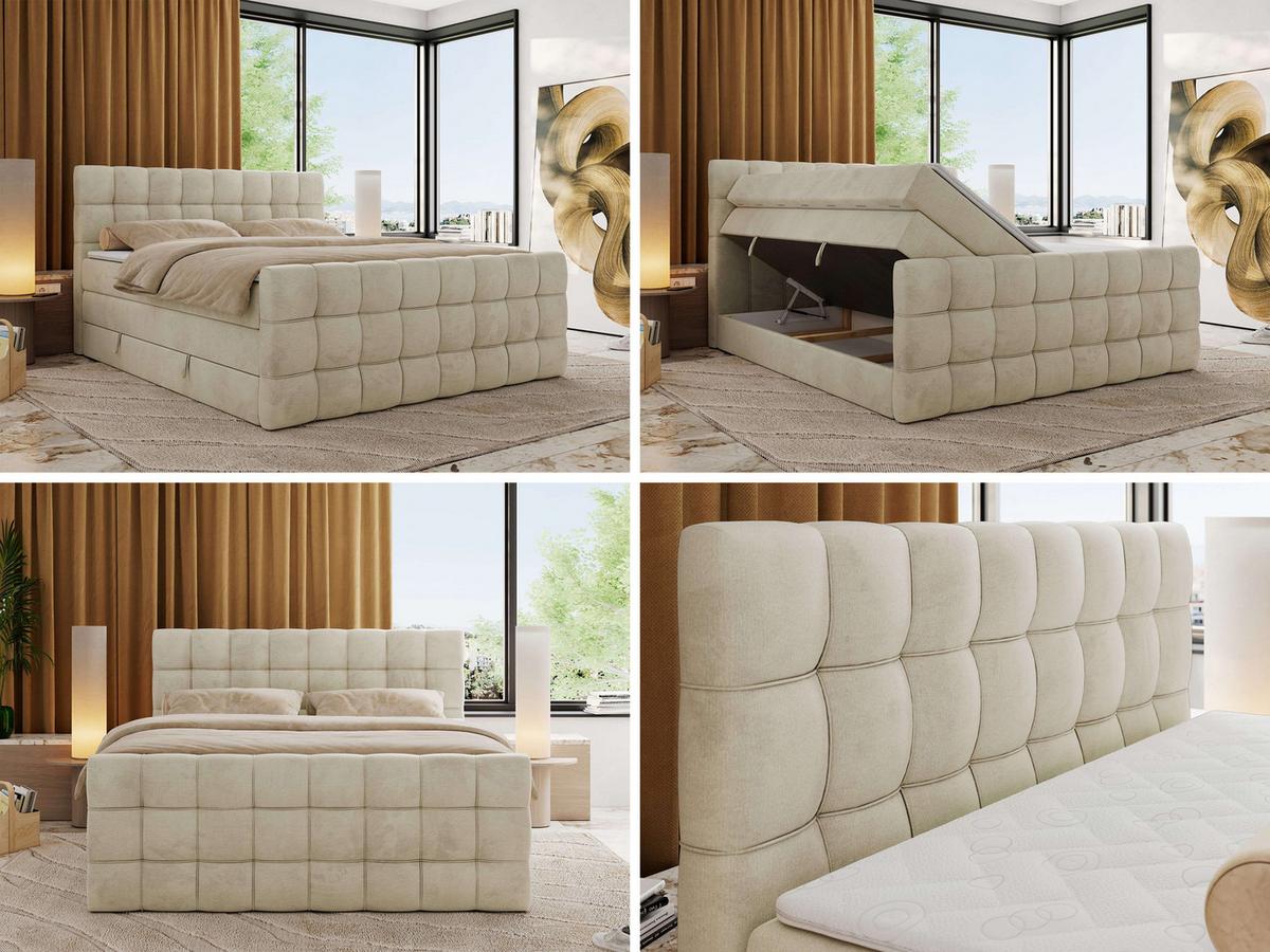 BOXSPRINGBETT ALTIVO KING DUO 200/200 - Beige Velvet - H4 - Beige, Textil (200/200cm) - MKS
