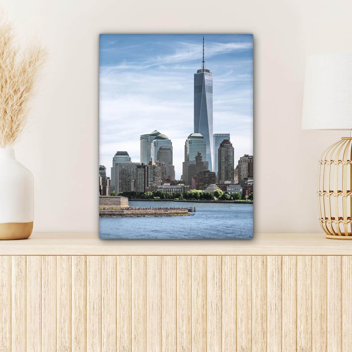LEINWANDBILD New York - Freiheitsstatue - Wasser Room Decor 30x40 cm - Hellblau, Textil (30/40cm) - MuchoWow