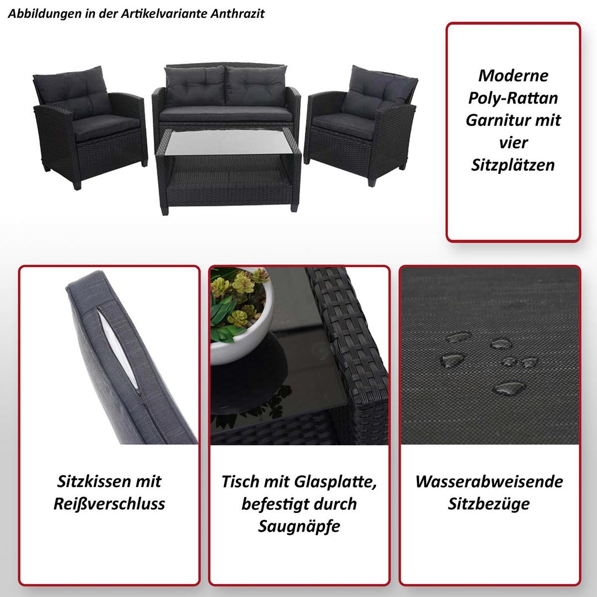 XXL POLY-RATTAN GARNITUR 4-TLG Braun - Braun, Kunststoff - MCW
