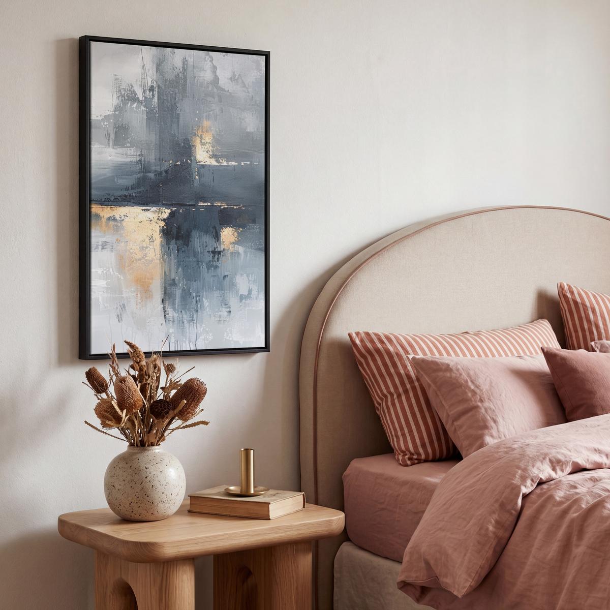 LEINWAND Bilder mit Rahmen - Kunst - Grau - Gold - Abstrakt - 40x60 - Dunkelgrau, Textil (40/60cm) - MuchoWow