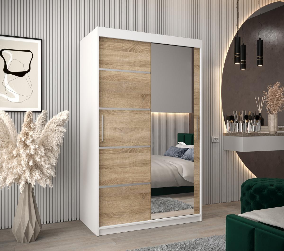 SCHWEBETÜRENSCHRANK 200/120/62 2-türig - Silberfarben/Weiß, Holz/Kunststoff (120/200/62cm) - MÖBEL KRYSPOL