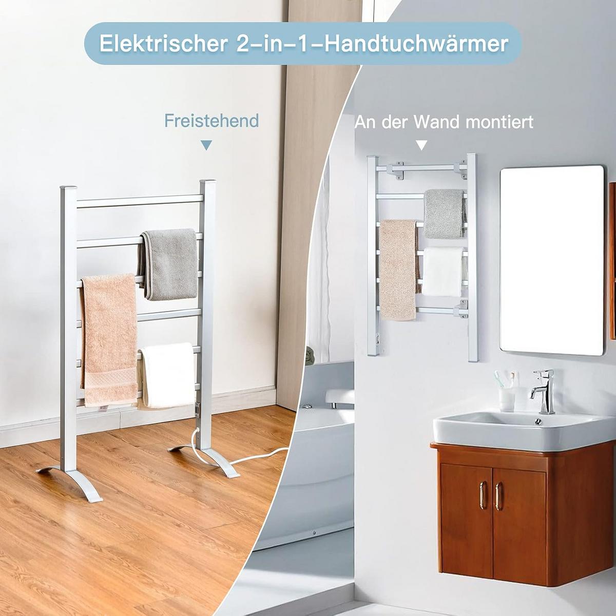 HANDTUCHHALTER 2 in 1 mit 6 Stangen Silber - Silberfarben, Metall (53/91/35cm) - COSTWAY