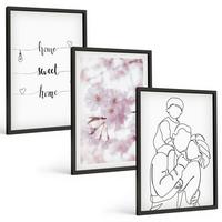 BILDER SET 3er Set - 40x60 cm Schwarzer Rahmen - Blumenfamilie minimalistisch - Schwarz, Kunststoff (40/60cm) - TULUP