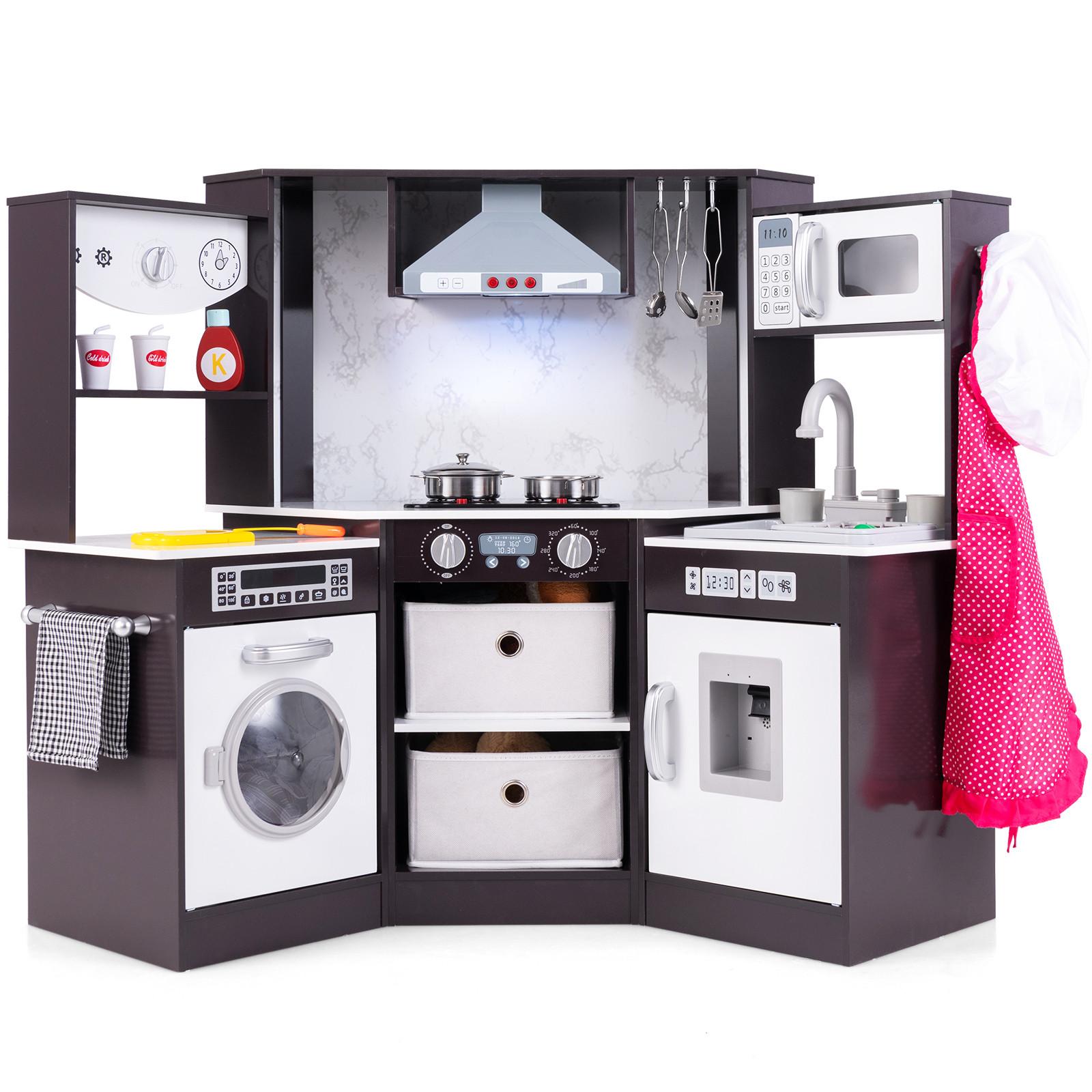 SPIELKÜCHENSET Kaffee - Braun, Holzwerkstoff (102/85/51cm) - COSTWAY