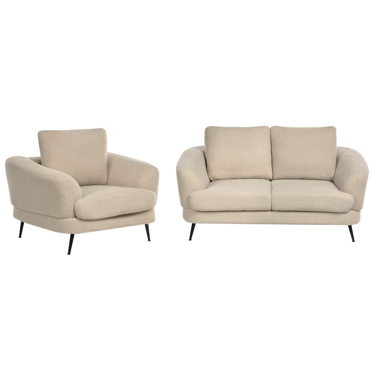SOFA-SET 3-Sitzer Bouclé Hellbeige Kjaer - Beige/Schwarz, Textil (155/100/100cm) - Beliani
