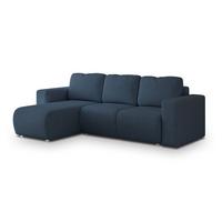 ECKSOFA RINOVA Blau Geflochtener Stoff mit Schlaffunktion - Blau, Holz (250/143cm) - MASSENO
