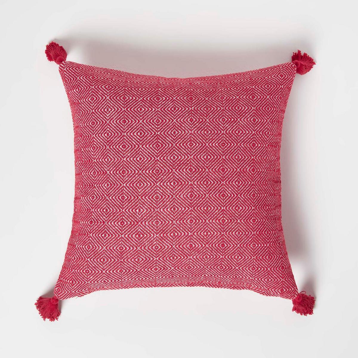 DEKOKISSEN Malda 45/45 cm rot mit Quasten - Rot, Textil (45/45cm) - Homescapes