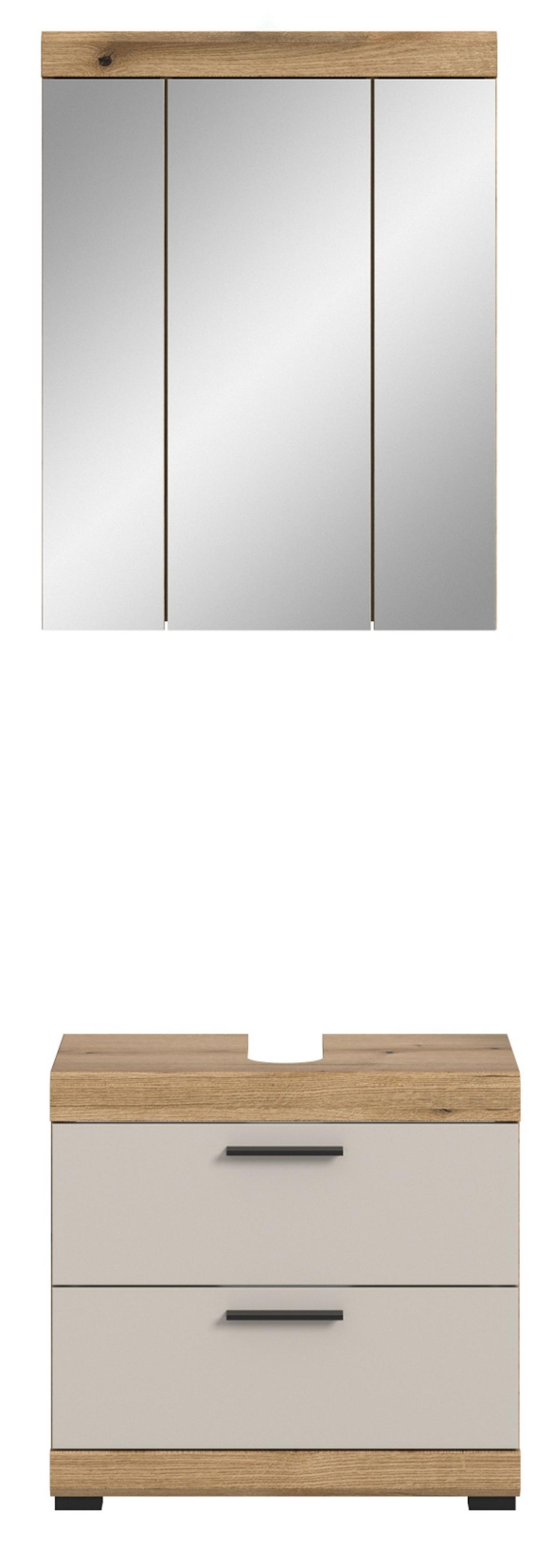 BADMÖBEL-SET Sand Kashmir, Evoke Eiche Badkombination 2-teilig 60 cm mit Schubladen - Kaschmir/Eichefarben, Glas/Holzwerkstoff (60/191/37cm) - Inn.Furn