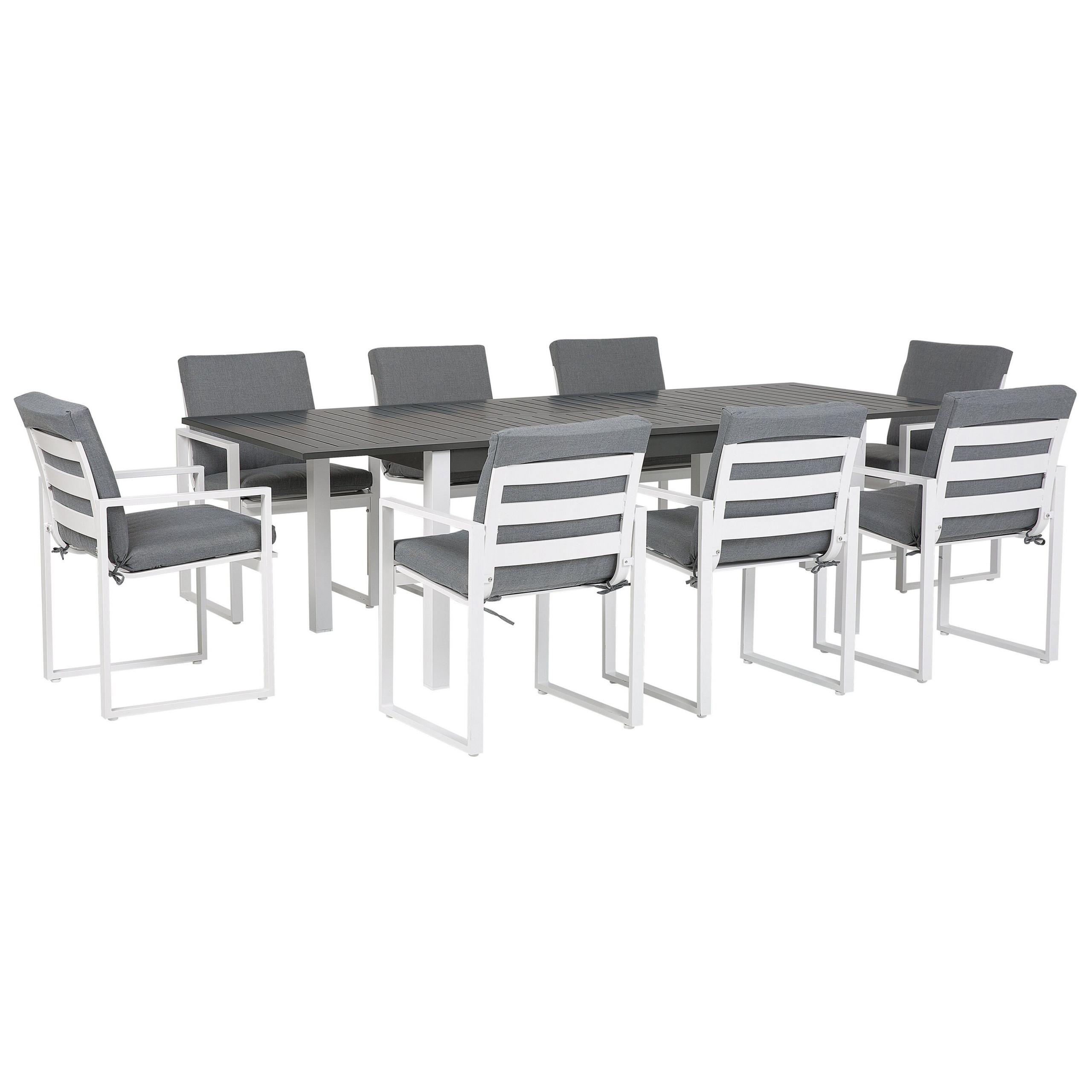 GARTENMÖBEL SET 8-Sitzer Aluminium dunkelgrau Pancole - Weiß/Grau, Metall - Beliani