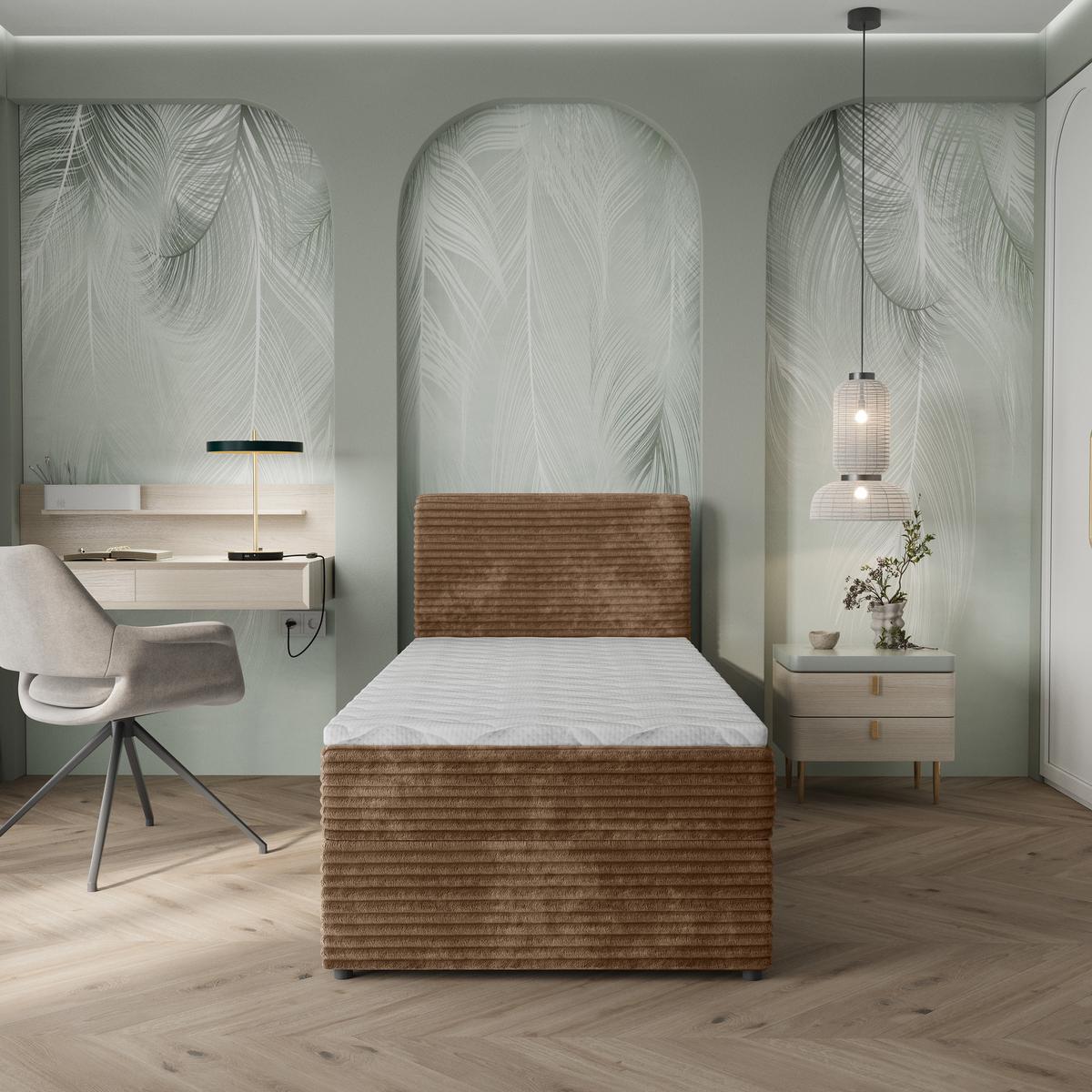 BOXBETT PISA 80 80x200 cm mit Matratze und Topper, H2+H3 - Beige - Beige, Holz (80/200cm) - MASSENO