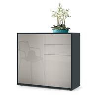 KOMMODE Ben Front in Sandgrau Hochglanz - Sandfarben, Holzwerkstoff (79/74/36cm) - Vladon