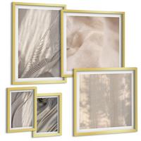 BILDER SET 5er Set - 50x50 cm & 20x30 cm & 40x60 cm Goldrahmen - Nahaufnahme von natürlichen Boho-Stoffen - Goldfarben, Kunststoff (40/60cm) - TULUP