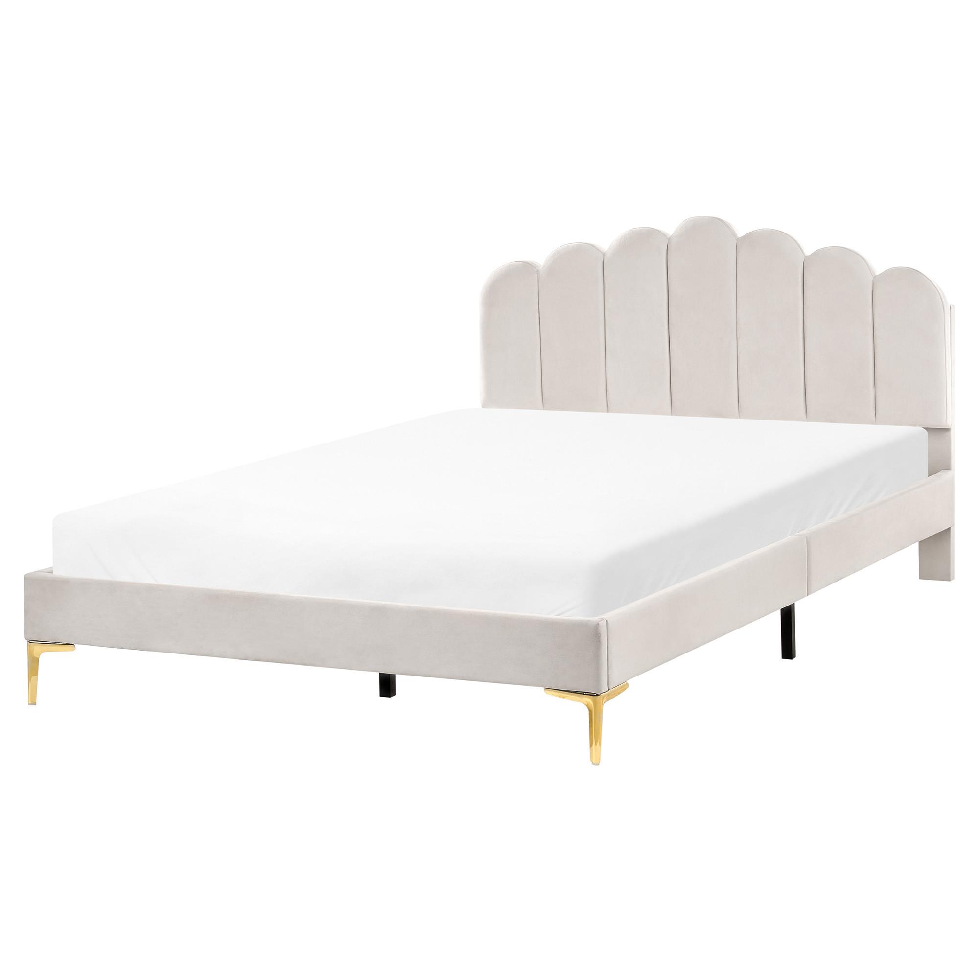 BETT mit Lattenrost 160/200 cm Samtstoff Cremeweiß Sauvian - Creme, Textil (160/200cm) - Beliani