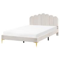 BETT mit Lattenrost 160/200 cm Samtstoff Cremeweiß Sauvian - Creme, Textil (160/200cm) - Beliani