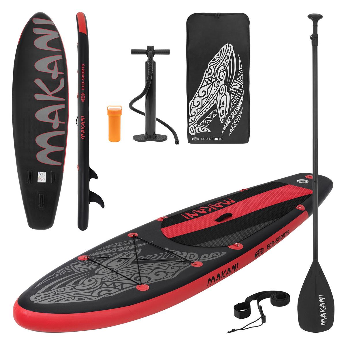 STAND UP PADDLE BOARD Makani Schwarz-Rot - Rot, Kunststoff (320/80/15cm) - ECD-Germany