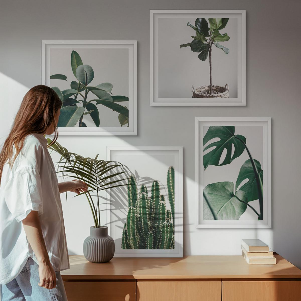 BILDER SET 4er Set - 50x50 cm & 40x60 cm Weißer Rahmen - Ästhetik tropischer Pflanzen - Weiß, Kunststoff (50/50cm) - TULUP