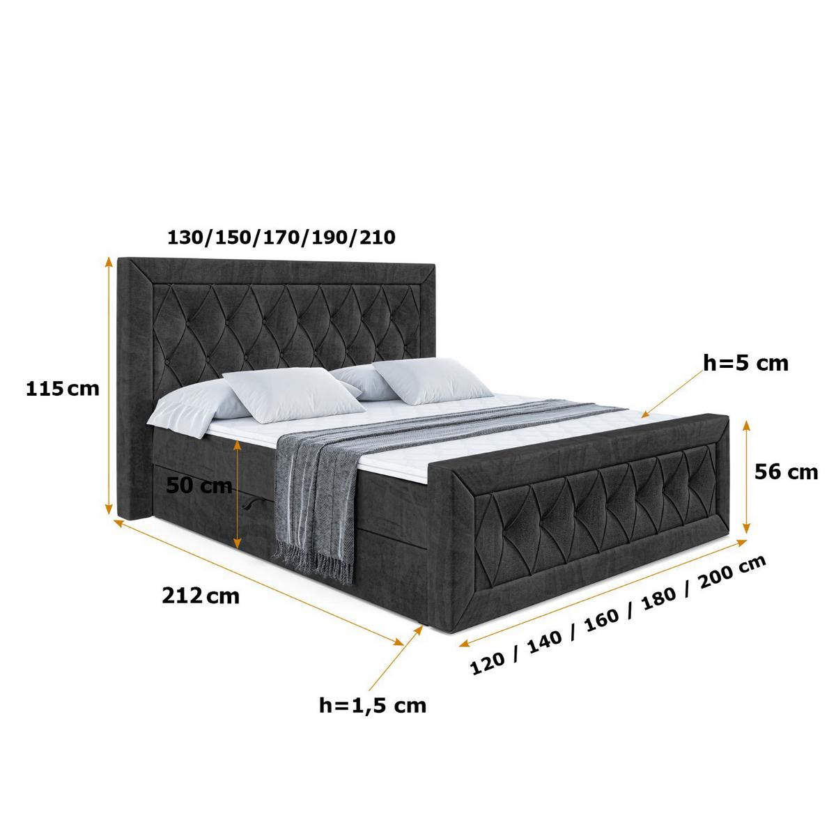 BOXBETT NOEL-Z - 160 x 200 - H3 - Schwarz - Schwarz, Holzwerkstoff (160/200cm) - ALTDECOR