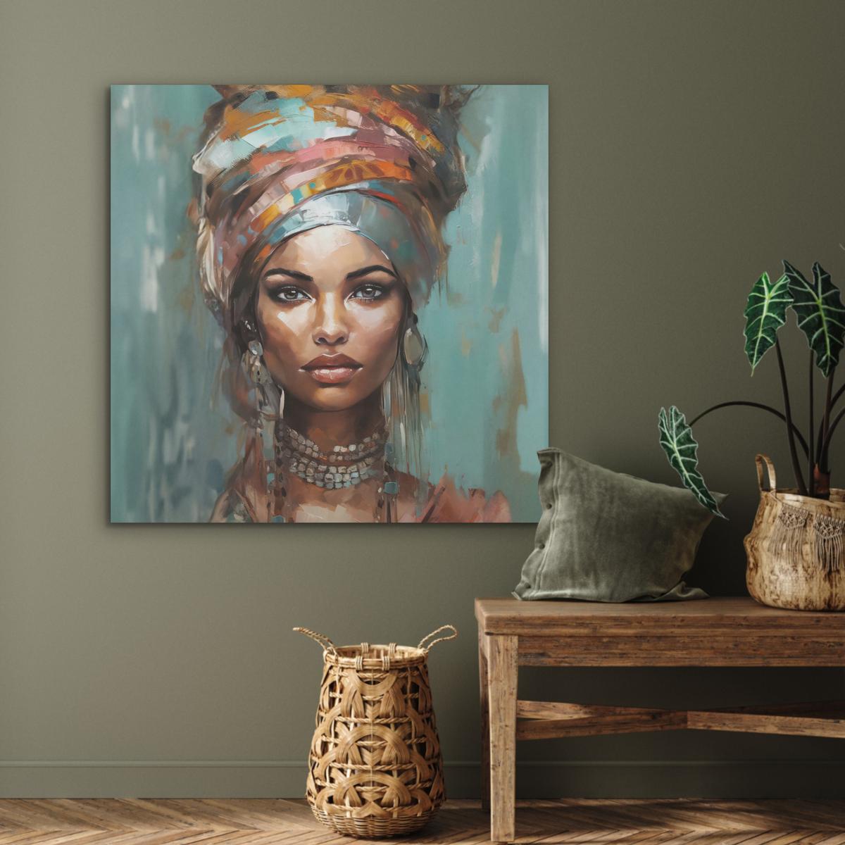 AKUSTIKBILD Frau - Kunst - Schmuck - Porträt Akustikpaneele 90x90 cm - Blaugrau, Kunststoff (90/90/0.9cm) - MuchoWow