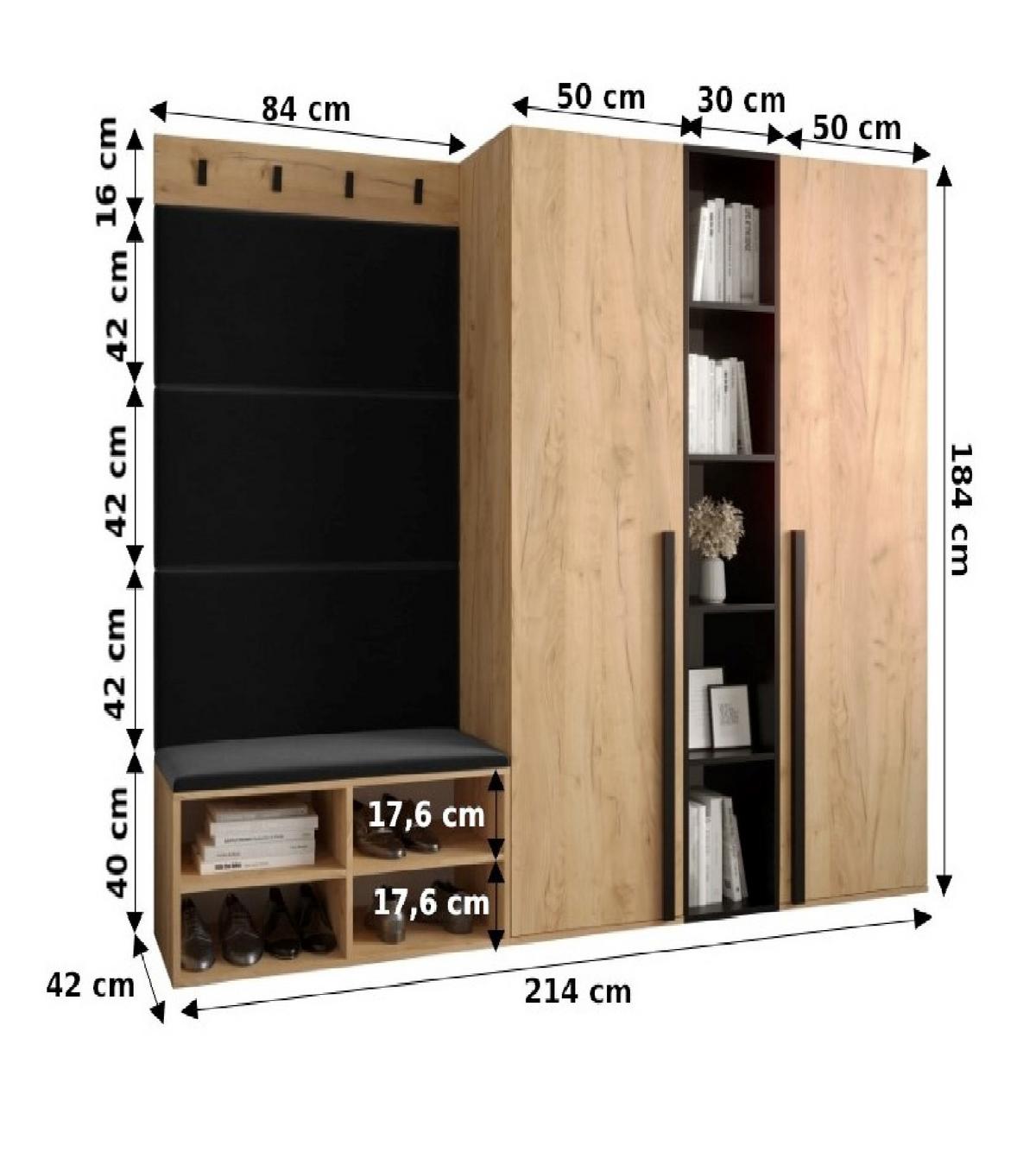 GARDEROBEN-SET 214/184/42 - Schwarz/Weiß, Holz/Kunststoff (214/184/42cm) - MÖBEL KRYSPOL