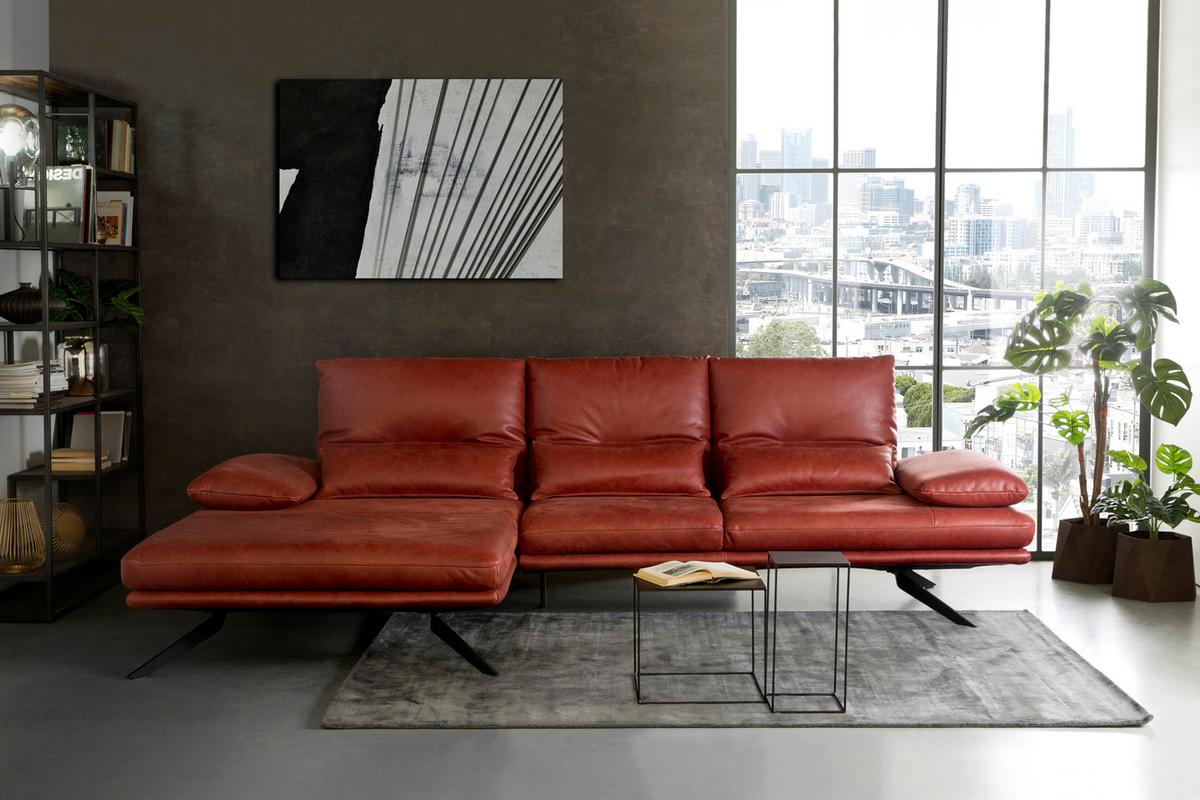 ECKSOFA FENICE Rot Leder - Rot/Schwarz, Leder (297/168cm) - KAWOLA