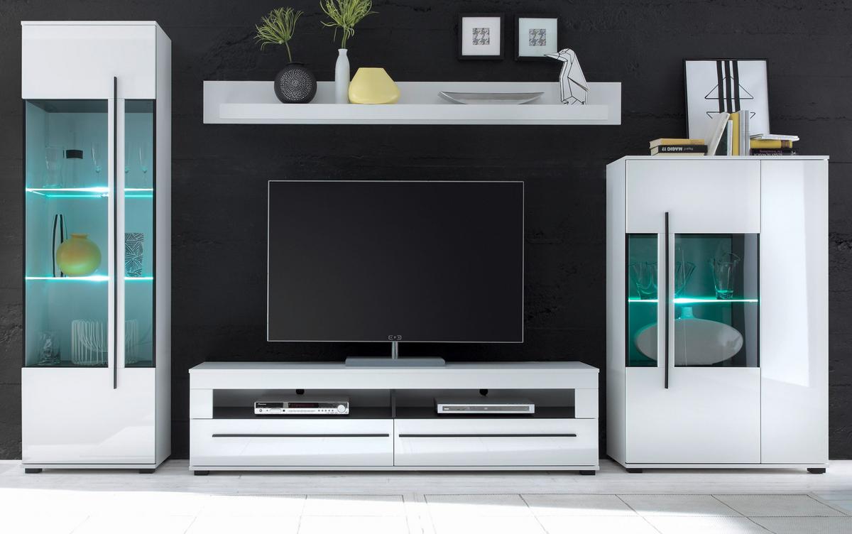 TV-LOWBOARD weiß Hochglanz 180 cm, TV Unterschrank mit Soft-Close - Weiß Hochglanz/Schwarz, Holzwerkstoff/Kunststoff (180/47/42cm) - Furn.Design
