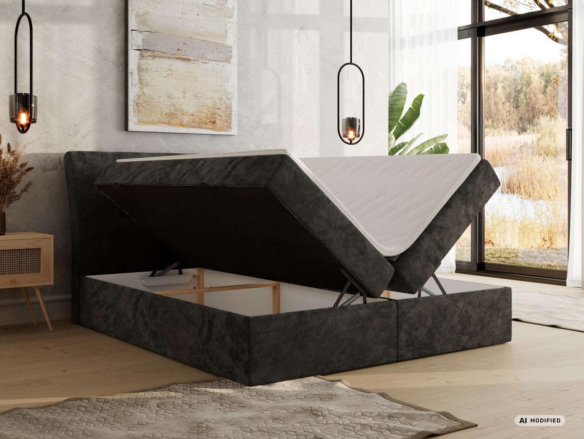 BOXBETT DAGOS 140/200 - Dunkelgrau Schenille glatt - Topper T25 - H4 - Dunkelgrau/Schwarz, Kunststoff/Textil (140/200cm) - MKS