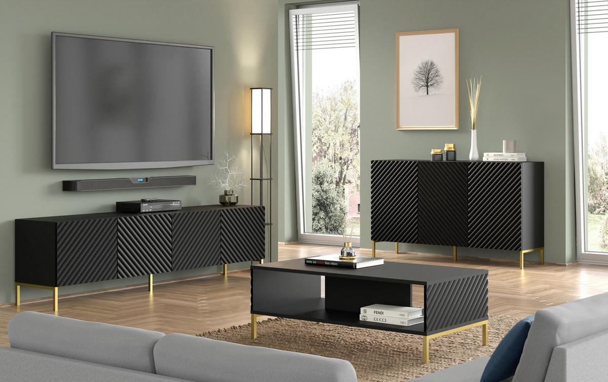 KOMMODE Schwarz, Gold 150/87/42 - Schwarz, Holzwerkstoff (150/87/42cm) - RAUMHIRSCH FURNITURE