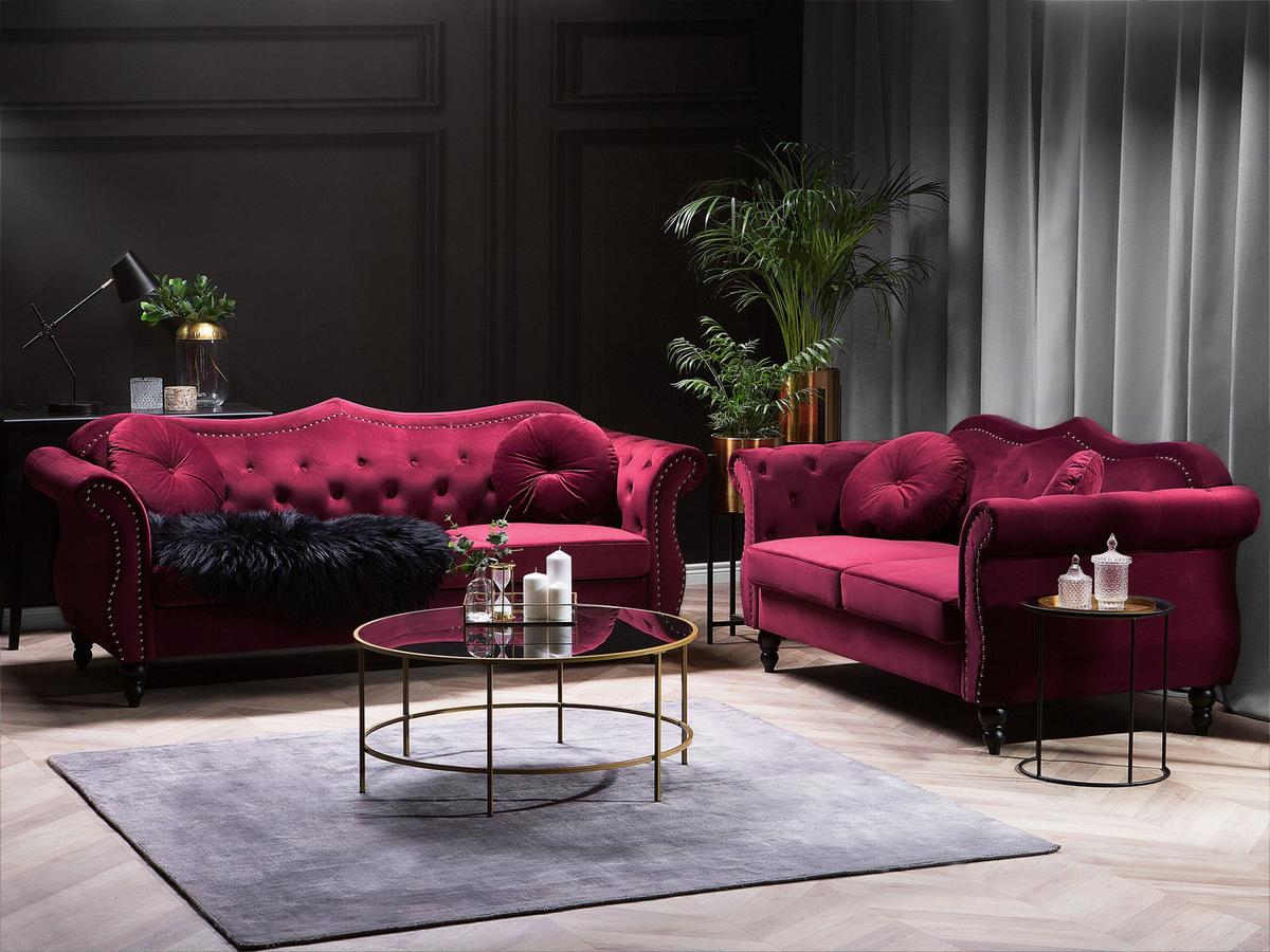 SOFA-SET 5-sitzer Samtstoff Rot Skien - Rot, Textil (200/91/83cm) - Beliani