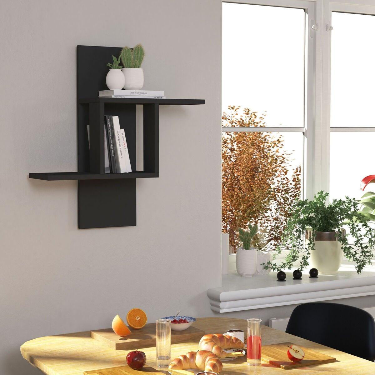 WANDREGAL mit 2 Ablagen 64/20/70 cm - Anthrazit, Holzwerkstoff (20/70/10cm) - Calicosy