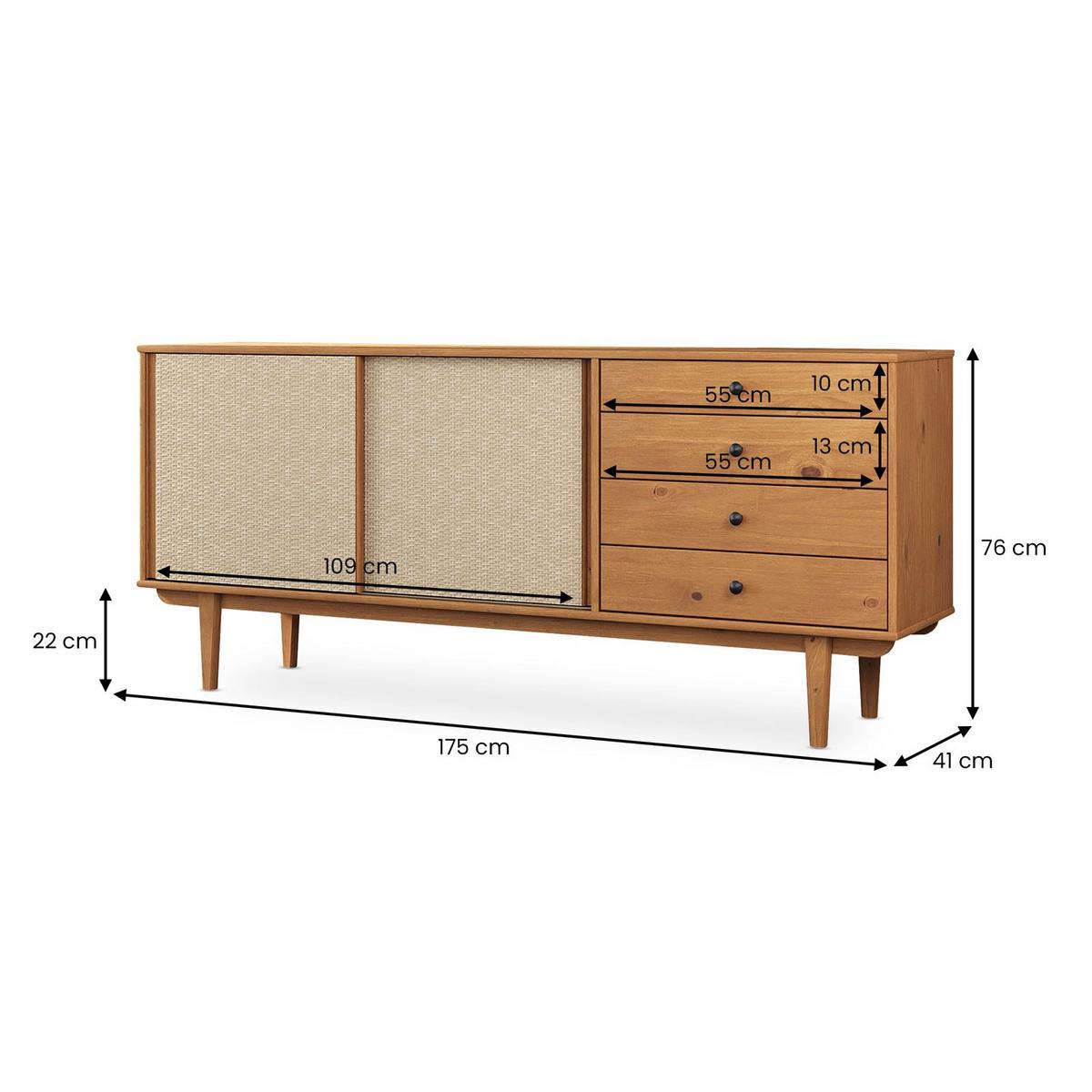 SIDEBOARD SIMONA Eiche - Eichefarben, Holz (175/76/41cm) - IDIMEX