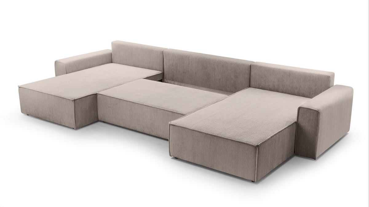 WOHNLANDSCHAFT Cedria Beige 389/145/85 cm mit Schlaffunktion - Beige/Schwarz, Kunststoff/Textil (389/85/145cm) - AX Living