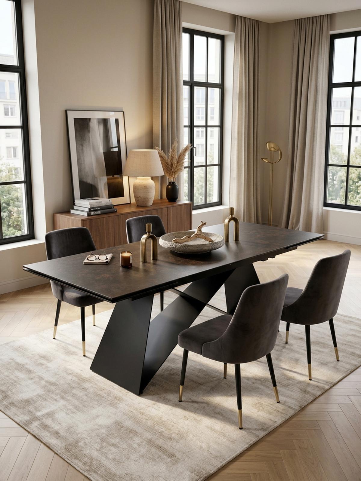 ESSTISCH Ausziehbar Keramik Glas Marmoroptik Rechteckig Groß, Schwarz 180x95x78 cm - Schwarz, Keramik/Metall (95/180/78cm) - KADIMA DESIGN