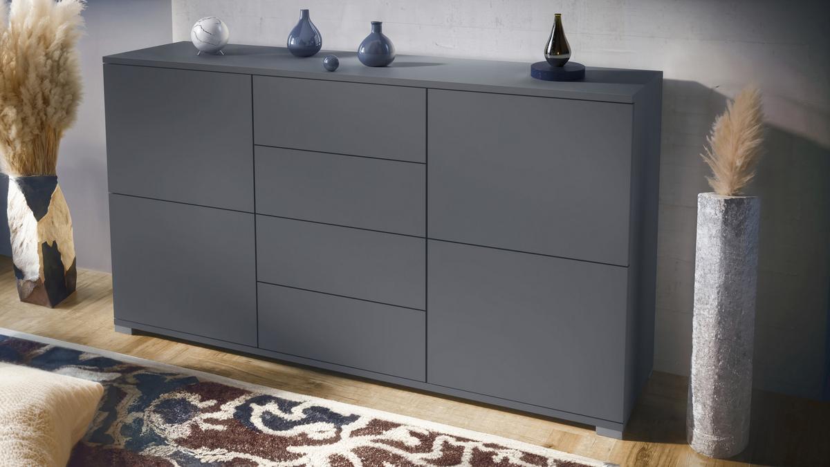 SIDEBOARD Rova Anthrazit matt - Dunkelgrau, Holzwerkstoff (138.5/75.5/35cm) - Vladon