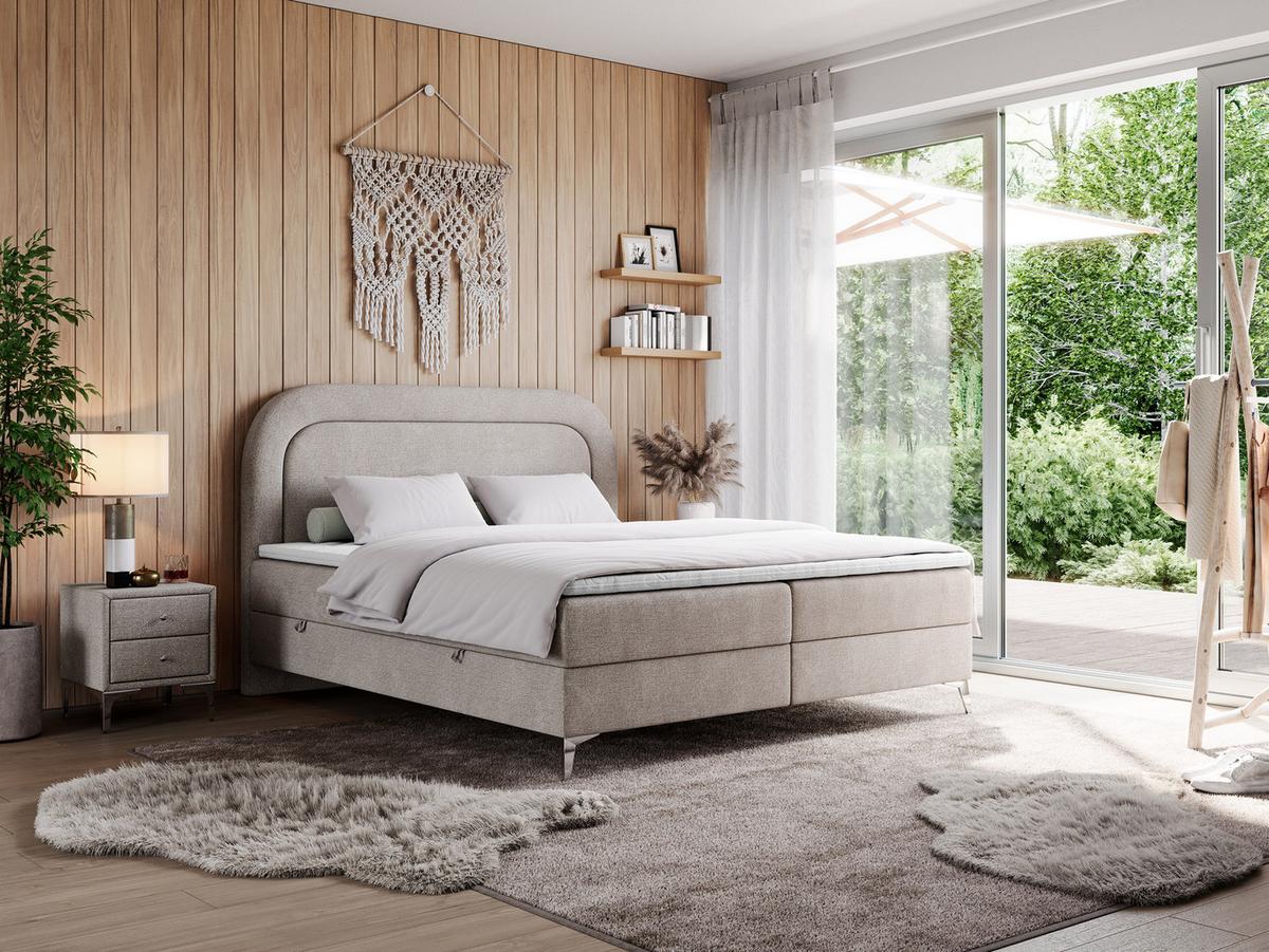 BOXBETT EIRA 120/200 Beige Struktur - H4 - Beige/Silberfarben, Holz/Textil (120/200cm) - MKS