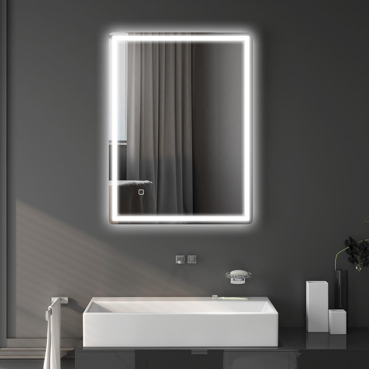 BADSPIEGEL, mit Touchschalter, Memory-Funktion, beschlagfrei, Wasserdicht - Silberfarben, Glas (60/4/80cm) - HOMCOM