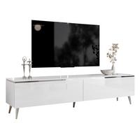 TV-SCHRANK AURORA SILVER 180 cm mit LED-Beleuchtung – schräge Chrombeine - Chromfarben/Weiß Hochglanz, Holzwerkstoff/Metall (180/45/40cm) - Lookway