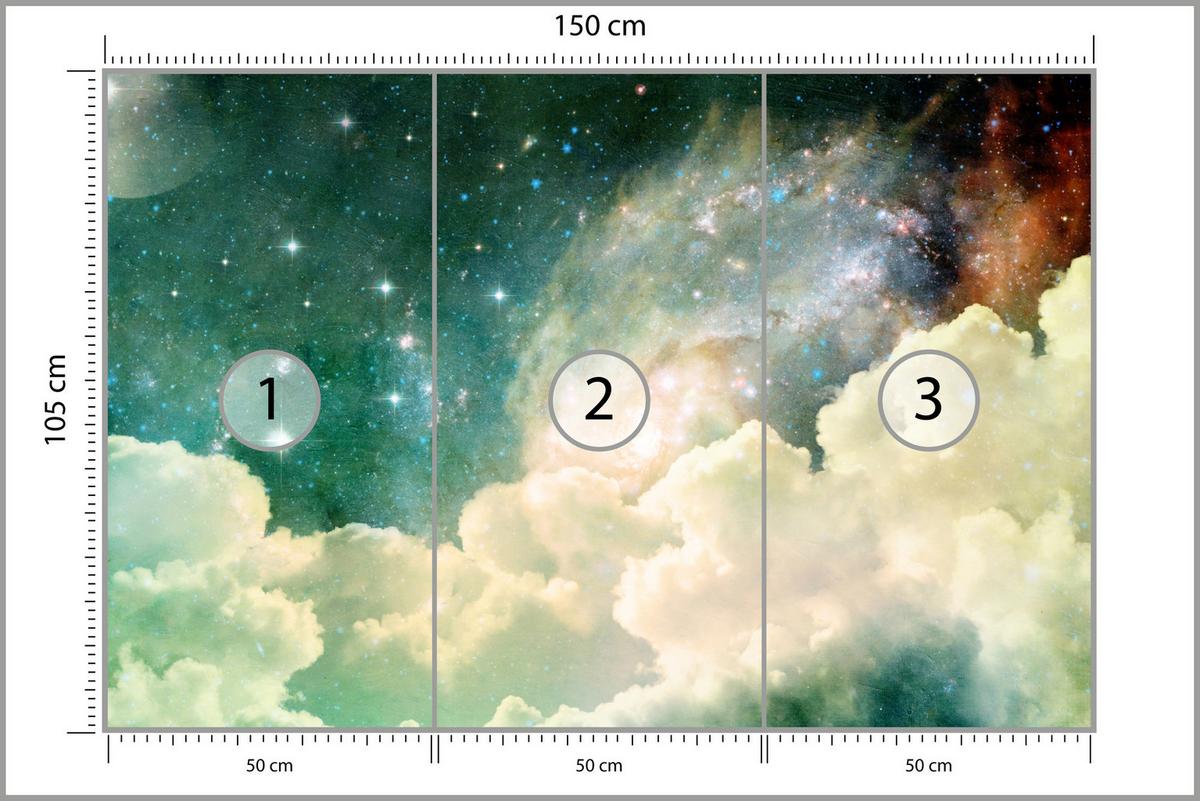 FOTOTAPETE für Kinderzimmer Kosmische Nebelwolken Sterne Galaxie Mystisch 150x105 - Türkis/Pastellgrün, Papier (150/105cm) - Muralo