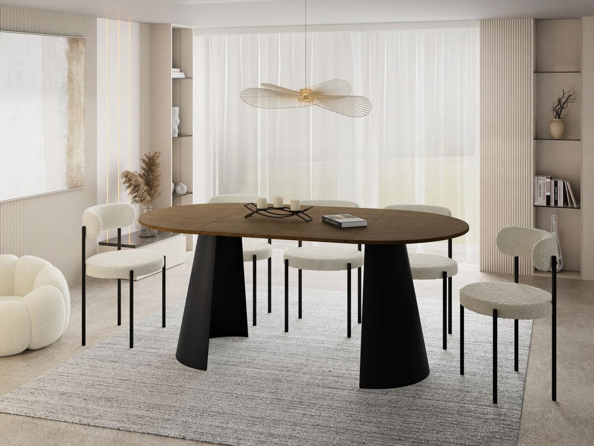 ESSTISCH Lamio runder ausziehbarer, Eiche Braun Rustikal 120-200/120/76 cm - Alteiche/Schwarz, Holzwerkstoff/Metall (120/196/76cm) - WFL GROUP