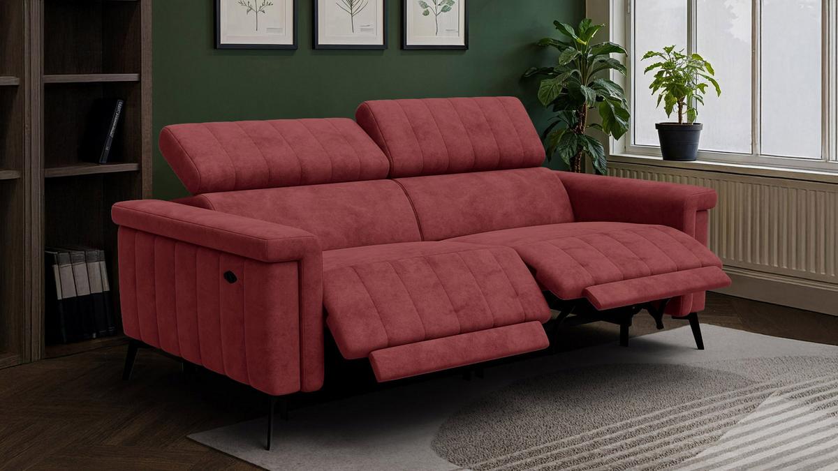 RELAXSOFA NORDEL 3-Sitzer, bordeaux - Bordeaux/Schwarz, Holz/Textil (194/80/105cm) - Wozimo