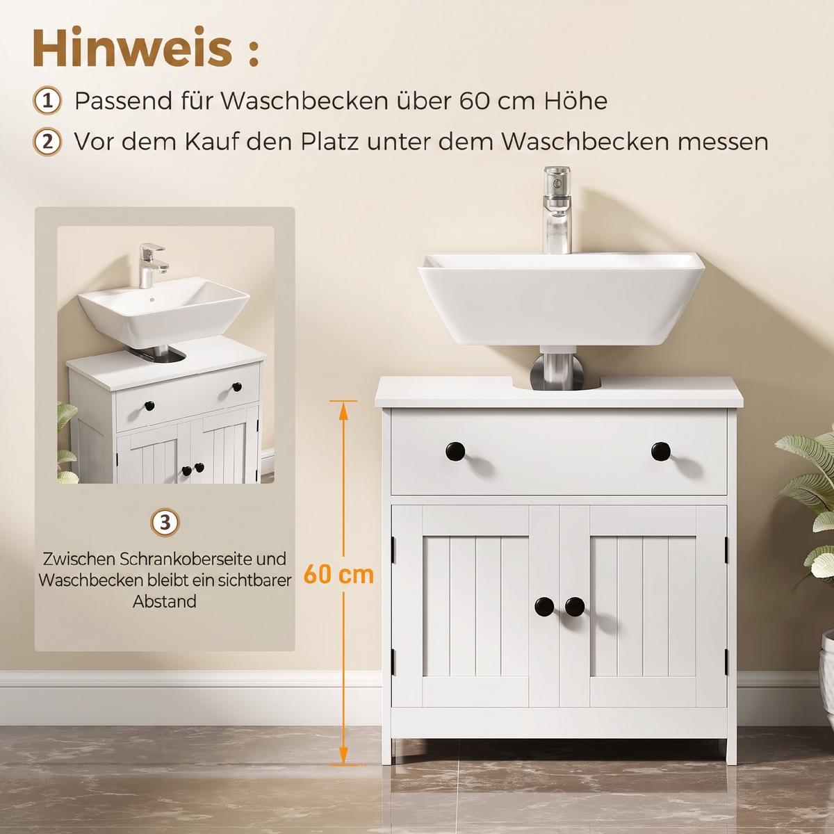WASCHBECKENUNTERSCHRANK MDF Weiß - Weiß, Holzwerkstoff/Metall (30/60/60cm) - HOMCOM