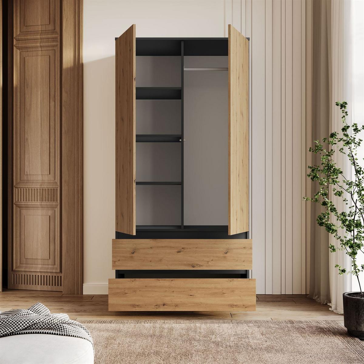 SCHRANK HANA SS-90 Artisan Eiche / Anthrazit - Eiche Artisan, Holzwerkstoff (90/180/50cm) - Lookway