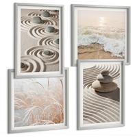 BILDER SET 4er Set - 50x50 cm & 40x60 cm Silberner Rahmen - Wellen, Sand, Wasser, Steine, Strand - Silberfarben, Kunststoff (50/50cm) - TULUP