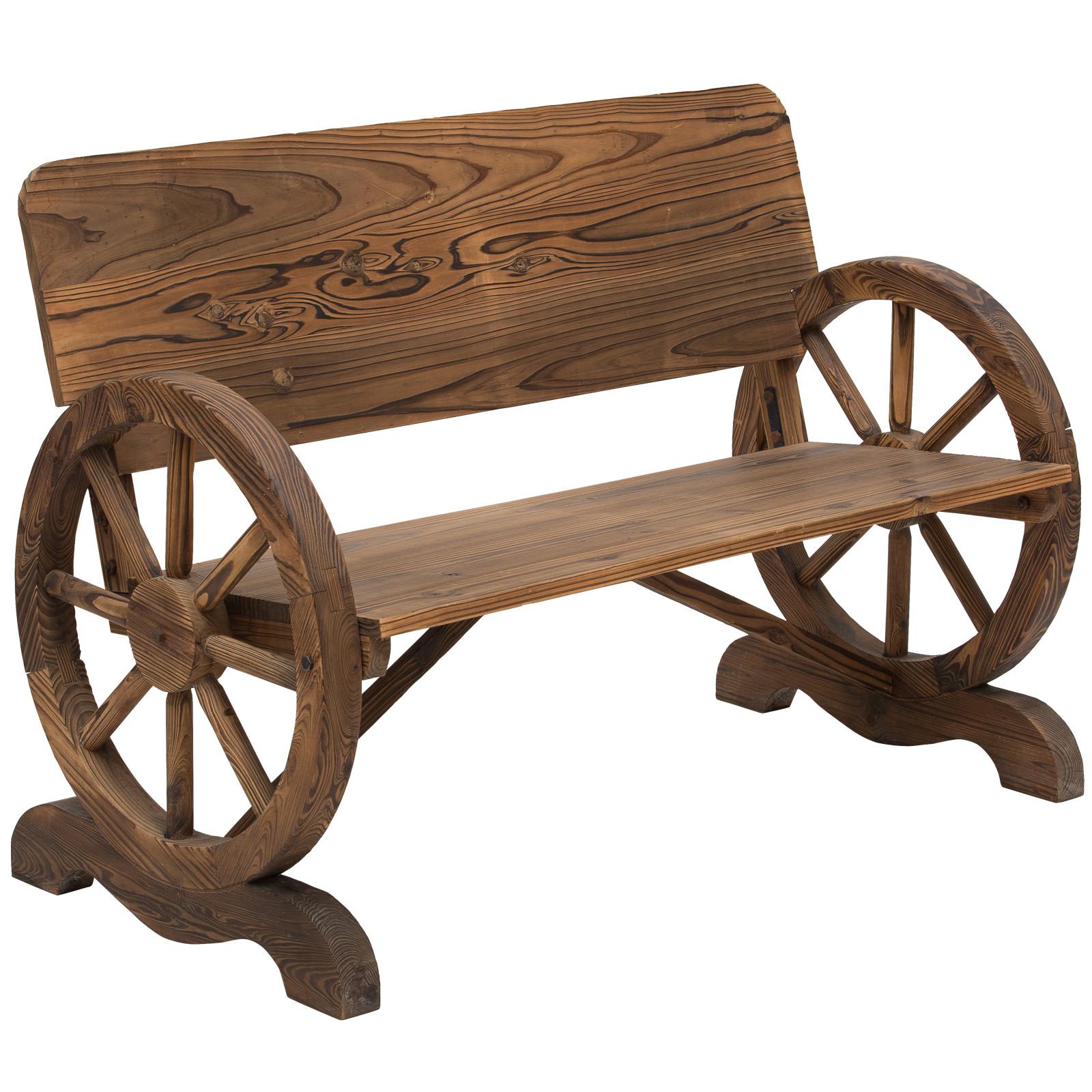 GARTENBANK mit Armlehne, Sitzbank mit Wagenräder-Design, Massivholz, Braun - Dunkelbraun, Holz (58/80/114cm) - Outsunny