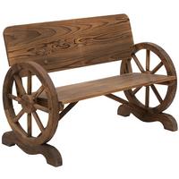 GARTENBANK mit Armlehne, Sitzbank mit Wagenräder-Design, Massivholz, Braun - Dunkelbraun, Holz (58/80/114cm) - Outsunny