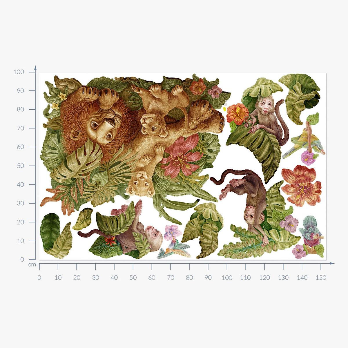 WANDAUFKLEBER 100x153cm - Tropische Safari - Multicolor, Kunststoff (100/153/0.1cm) - Wallfluent