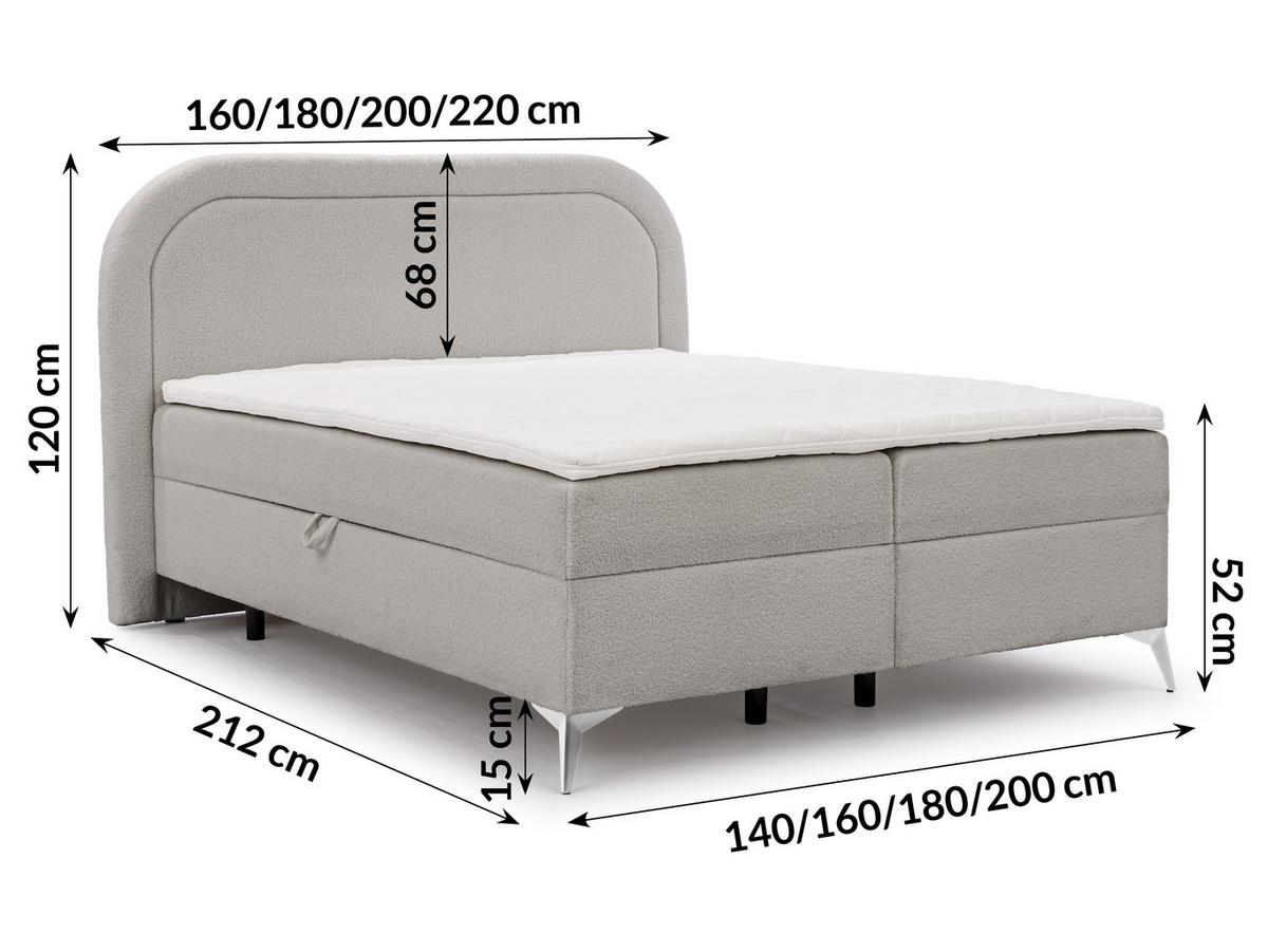 BOXBETT Sonna 140/200 cm Hellgrau Bouclé-Stoff mit abgerundetem Kopfteil und mit silbernen Metallfüßen - Silberfarben/Hellgrau, Holz/Textil (140/200cm) - S-Style Möbel