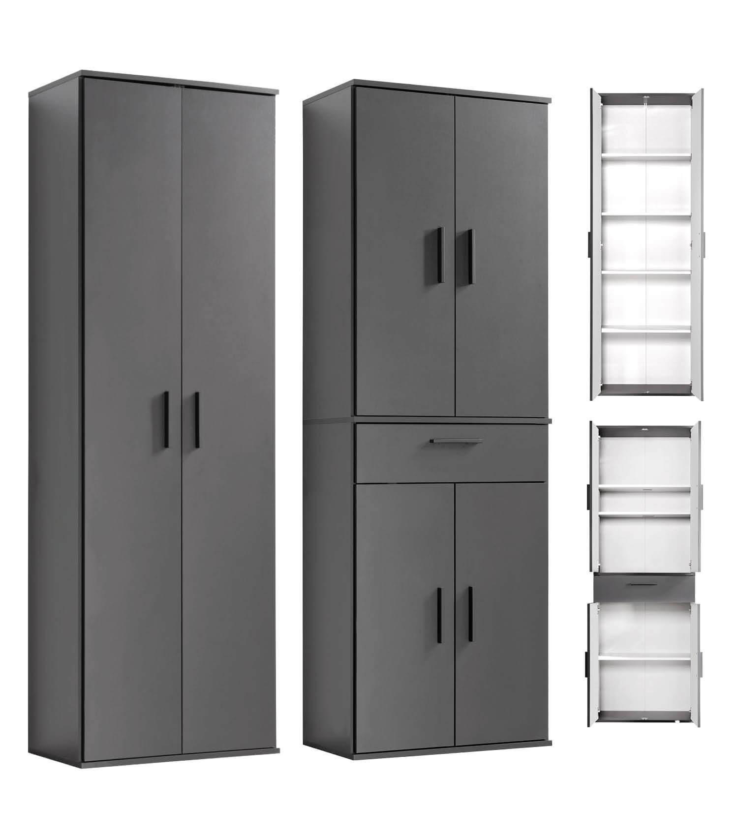 MEHRZWECKSCHRANK SET Der Allzweckwaffe - Anthrazit/Schwarz, Holzwerkstoff (60/180/34cm) - Mokebo