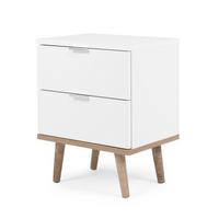 NACHTTISCH weiß matt, Eiche Sonoma massiv 40 cm, Nachtkommode mit 2 Schubladen - Chromfarben/Eichefarben, Holz/Holzwerkstoff (40/52/30cm) - Furn.Design